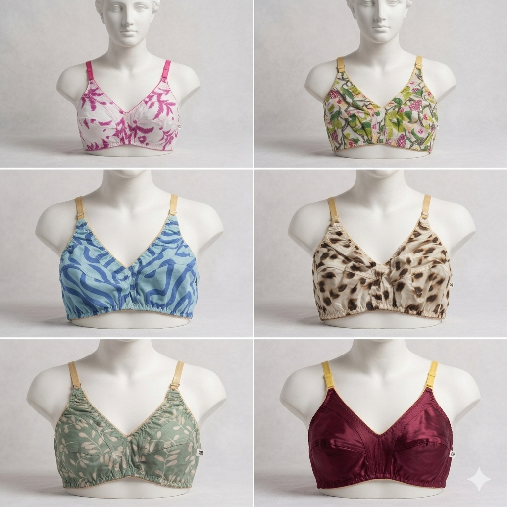 pack of 5 Women's Non-Padded Cotton Bra | Breathable Everyday Comfort Bra with Printed Design