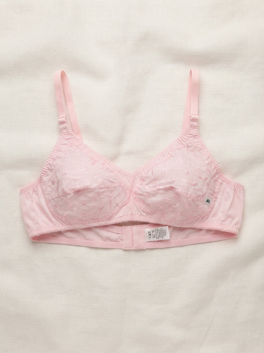 Pack of 2 Embroidery Bra - Comfortable Non-Padded Cotton Bra for Women