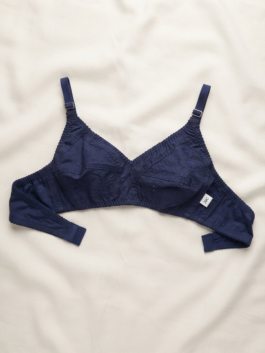 Pack of 2 Embroidery Bra - Comfortable Non-Padded Cotton Bra for Women