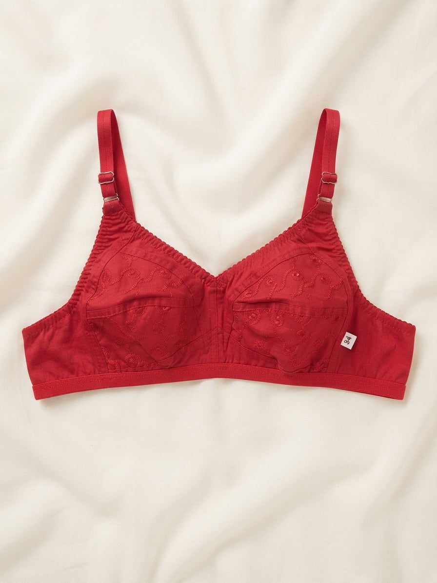 Pack of 2 Embroidery Bra - Comfortable Non-Padded Cotton Bra for Women