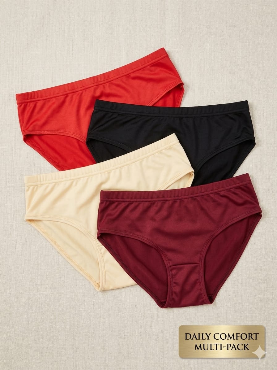 10-Pack Women's Bikini Underwear | Daily Comfort Panties | Soft Breathable Briefs – Black, Red, Nude & Burgundy
