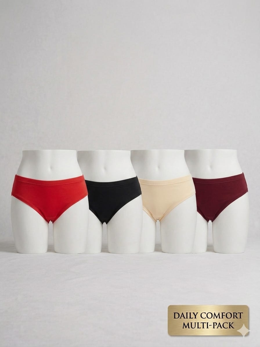 10-Pack Women's Bikini Underwear | Daily Comfort Panties | Soft Breathable Briefs – Black, Red, Nude & Burgundy